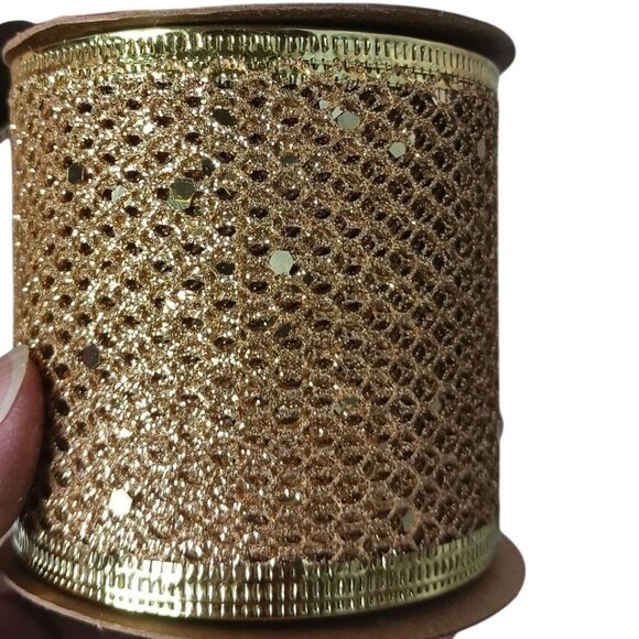 Meedee 2.5" Wired Edge Glitter Christmas Ribbon Set 6 Rolls Gold & White 36 Yard - Picture 8 of 10